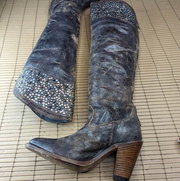 Frye women's sz 7M over the knee 22" tall riding, motorcycle Boho boots. Distres - Picture 7 of 12